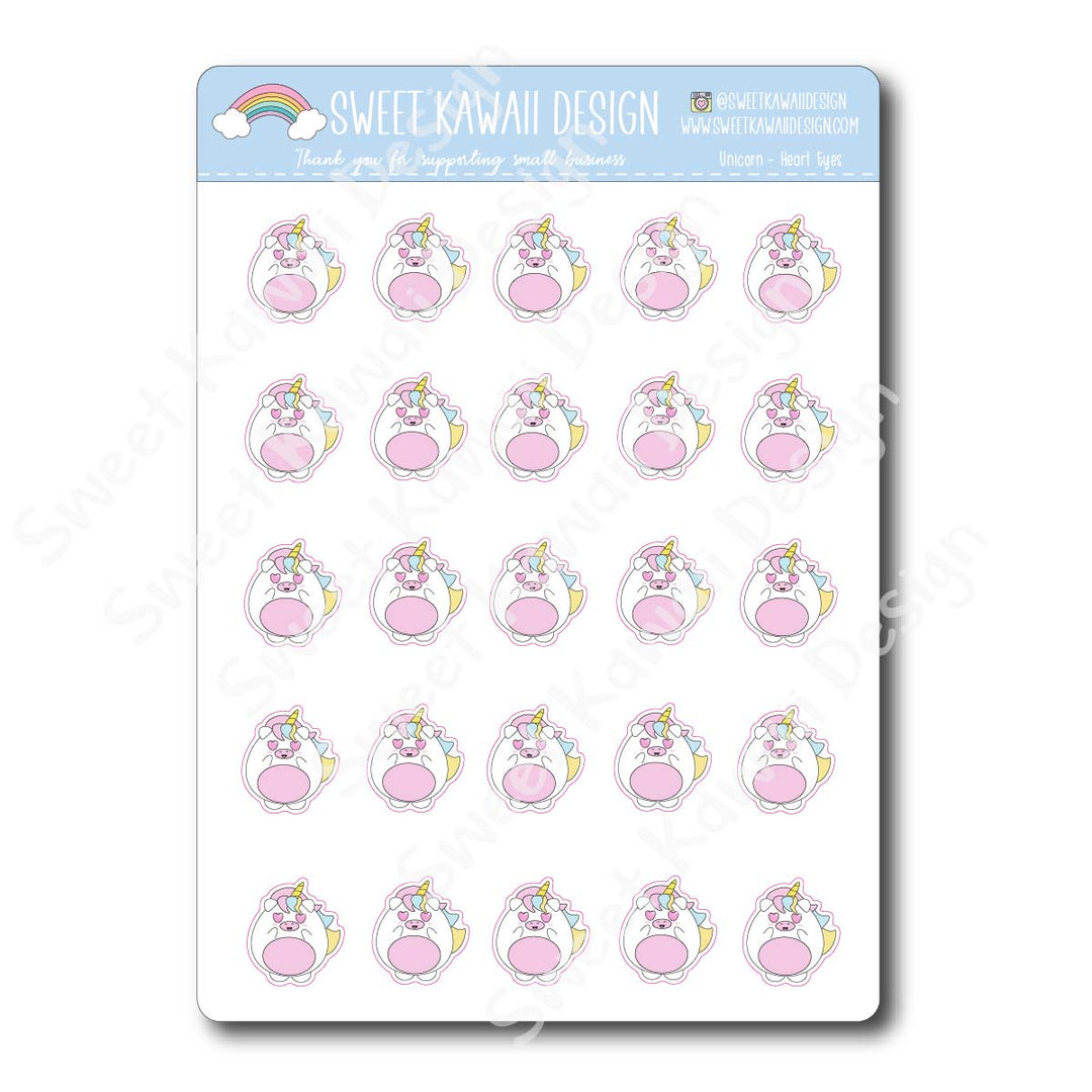 Kawaii Unicorn Stickers - Heart Eyes