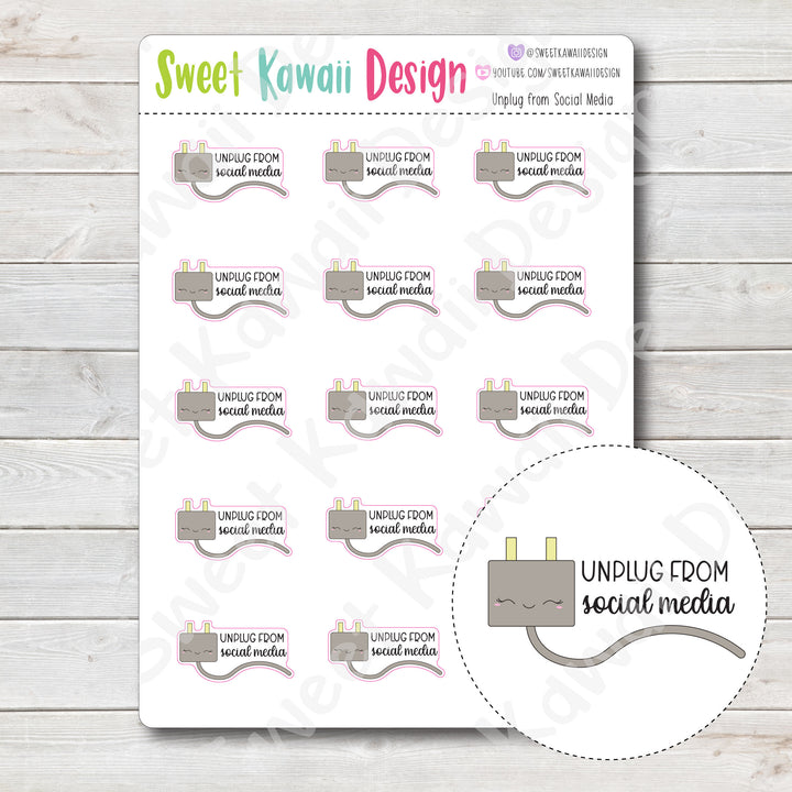 Kawaii Unplug From Social Stickers