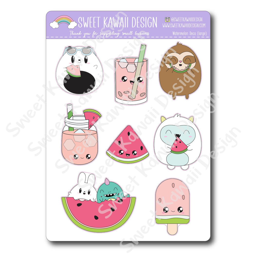 Kawaii Watermelon Deco (Large) Stickers