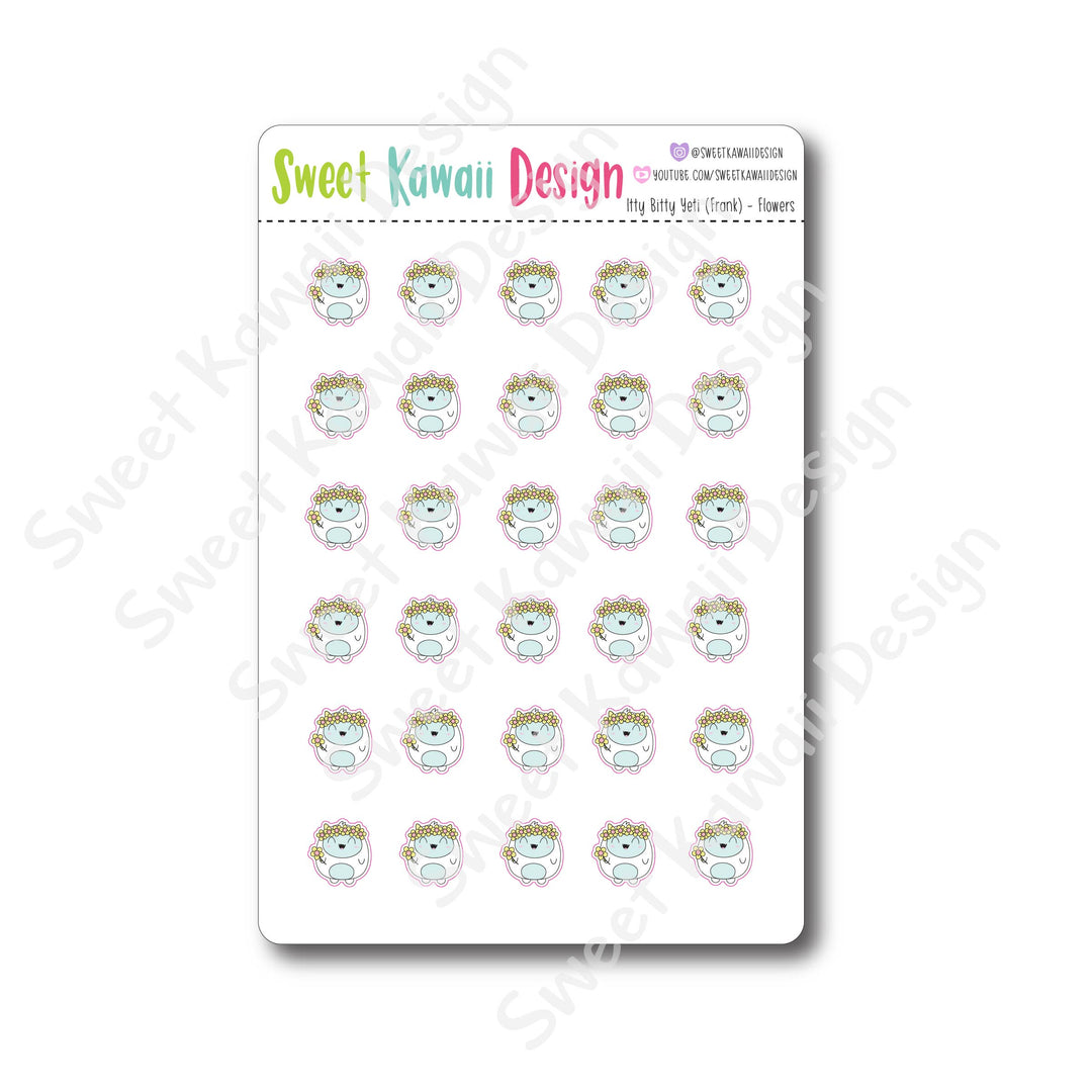 Kawaii Yeti (Frank) Stickers - Flowers