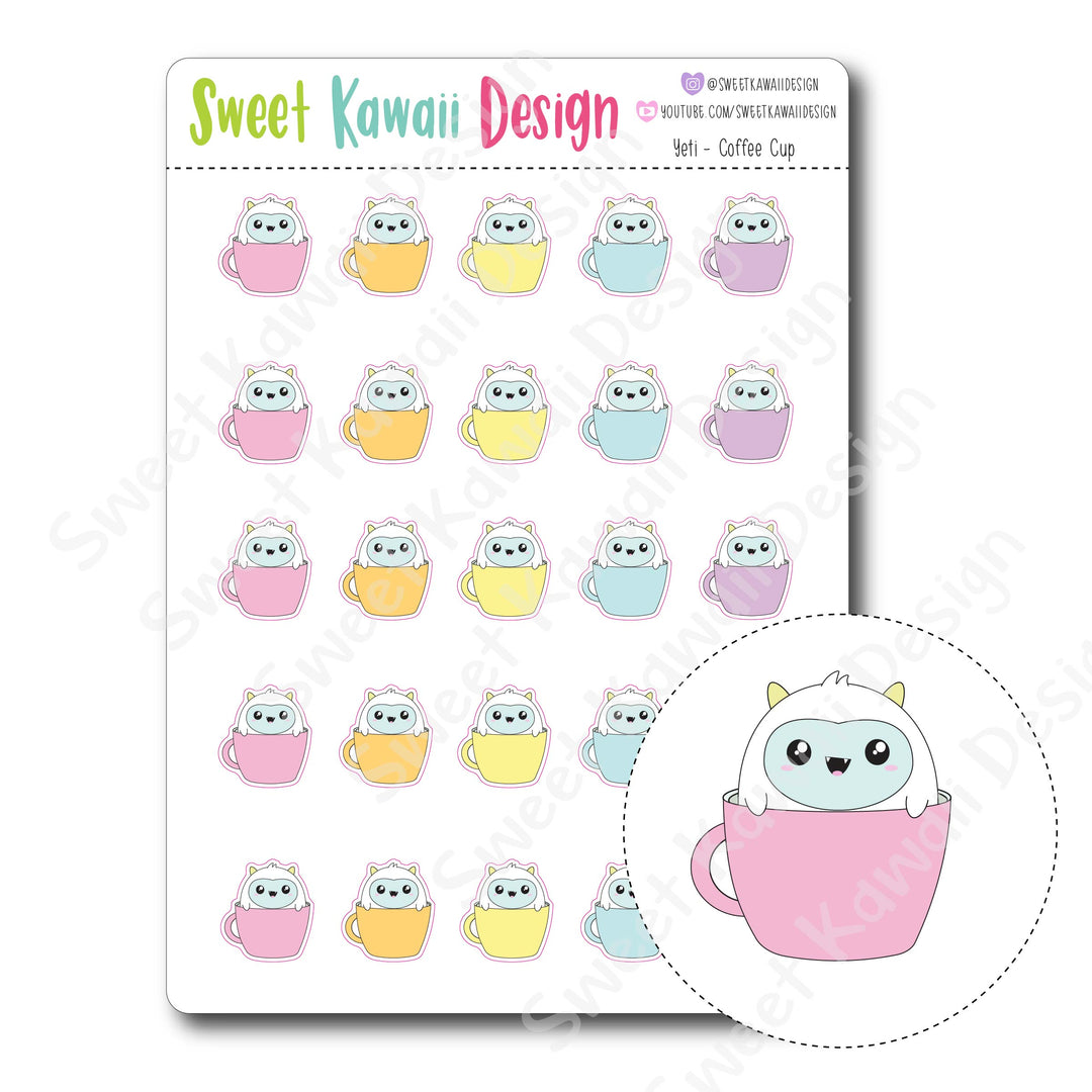 Kawaii Yeti Stickers - Coffee Cup