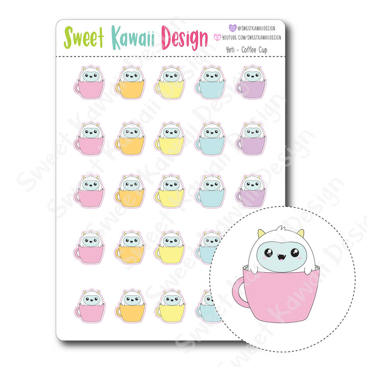 Kawaii Yeti Stickers - Coffee Cup