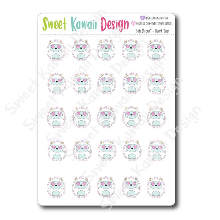 Kawaii Yeti Stickers - Heart Eyes