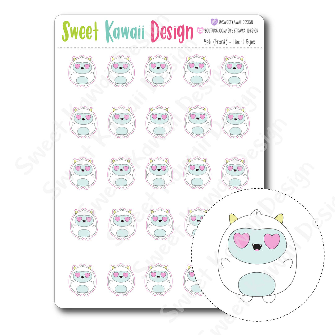 Kawaii Yeti Stickers - Heart Eyes