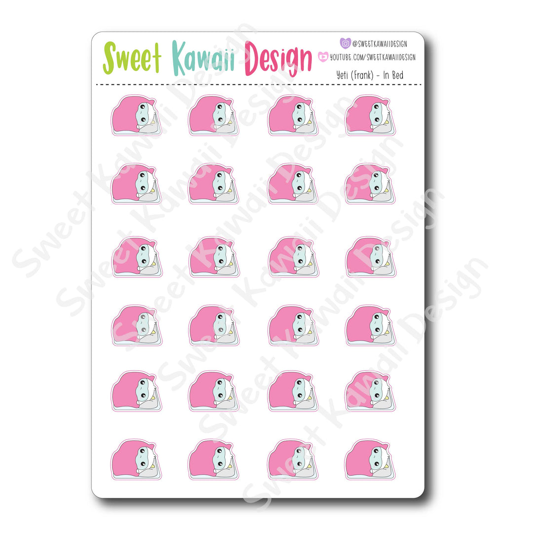 Kawaii Yeti Stickers - In Bed