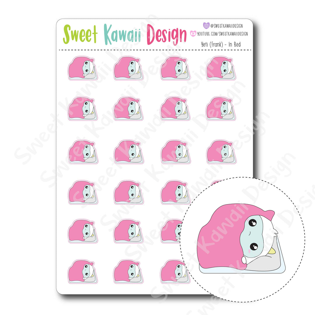Kawaii Yeti Stickers - In Bed