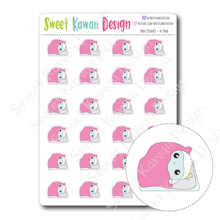 Kawaii Yeti Stickers - In Bed