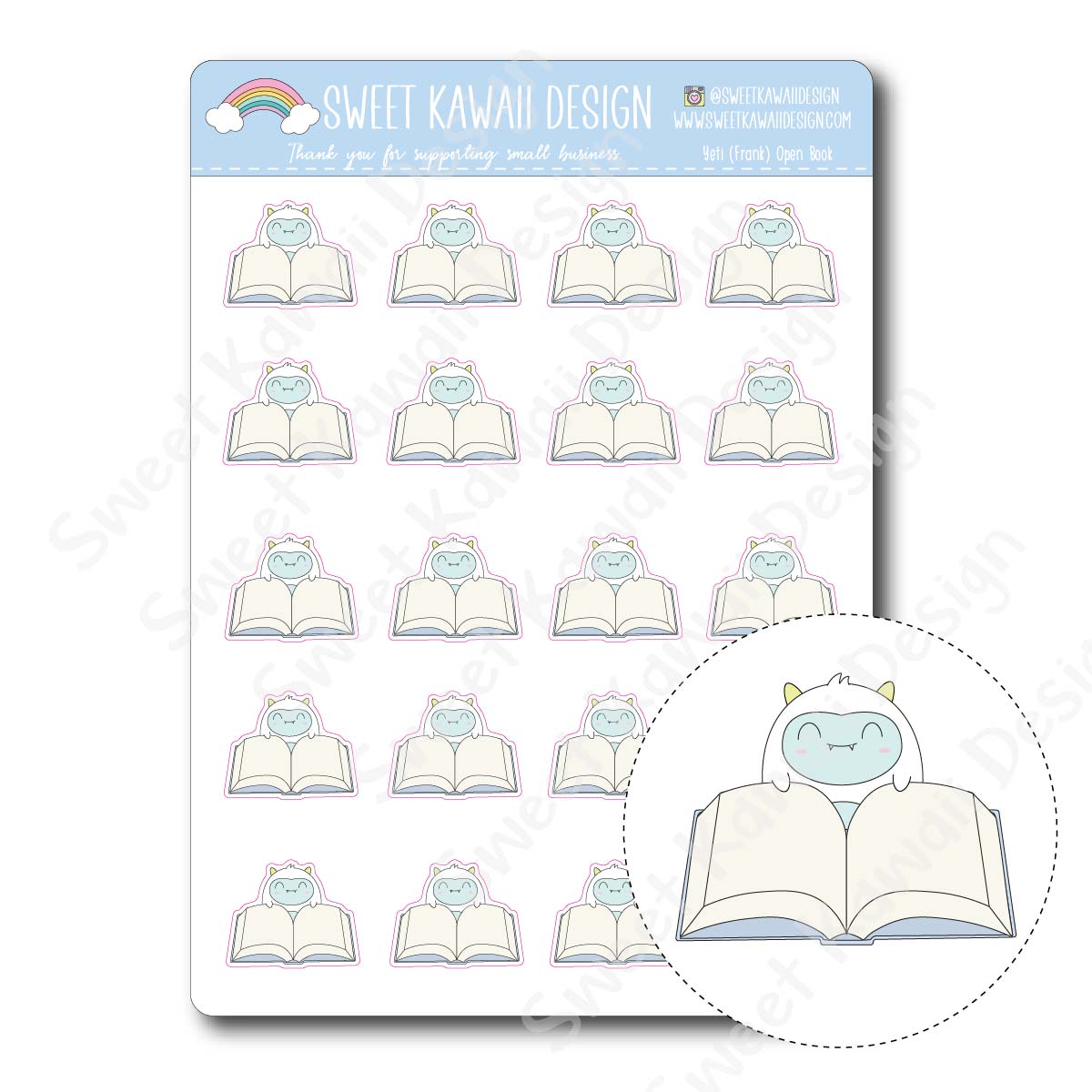Kawaii Yeti (Frank) Stickers - Open Book