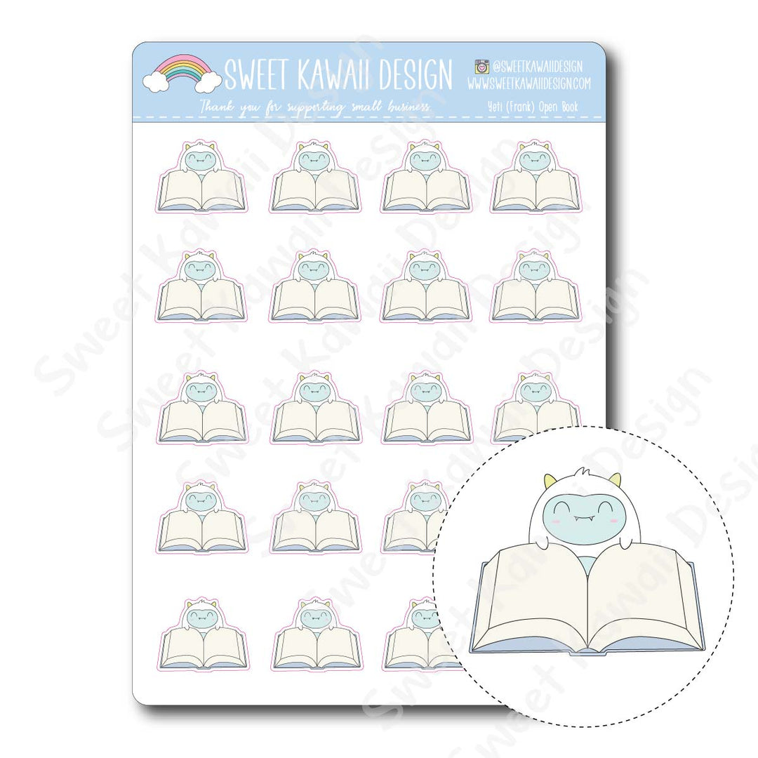 Kawaii Yeti (Frank) Stickers - Open Book