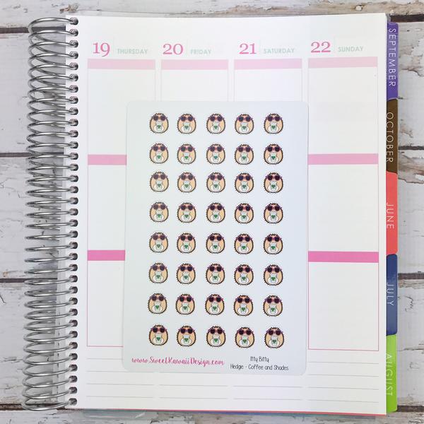 Kawaii Hedgehog Stickers - Coffee and Shades