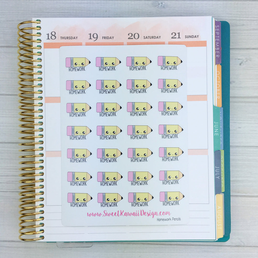 Kawaii Homework Pencil Stickers