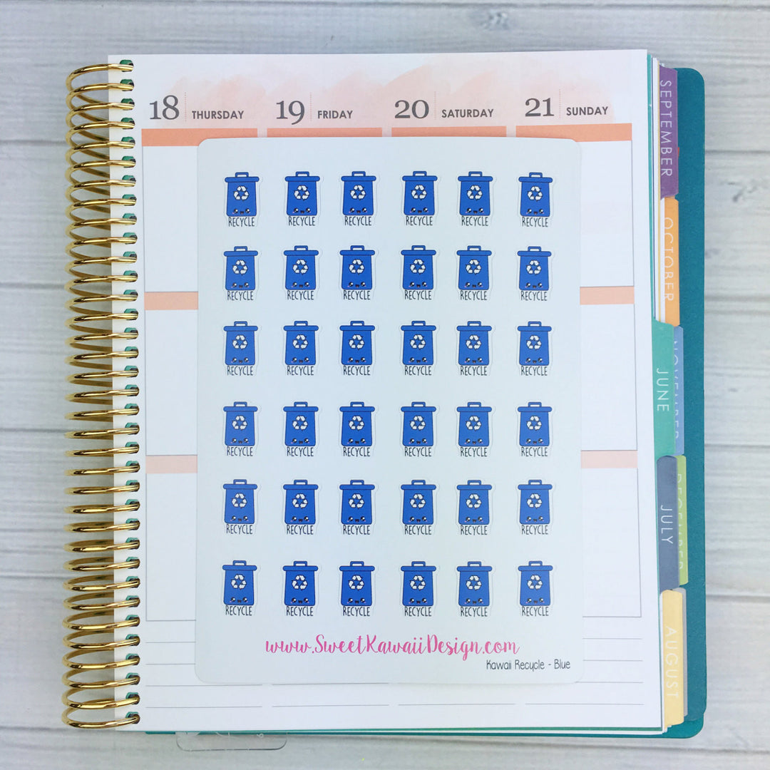 Kawaii Recycle Stickers - Blue