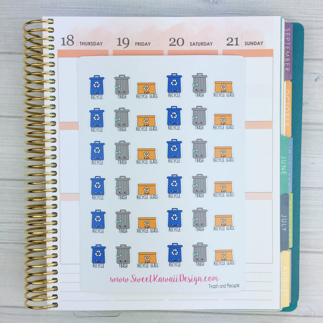 Kawaii Trash and Recycle Stickers