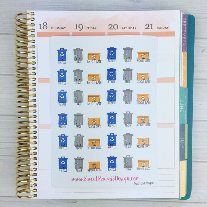 Kawaii Trash and Recycle Stickers