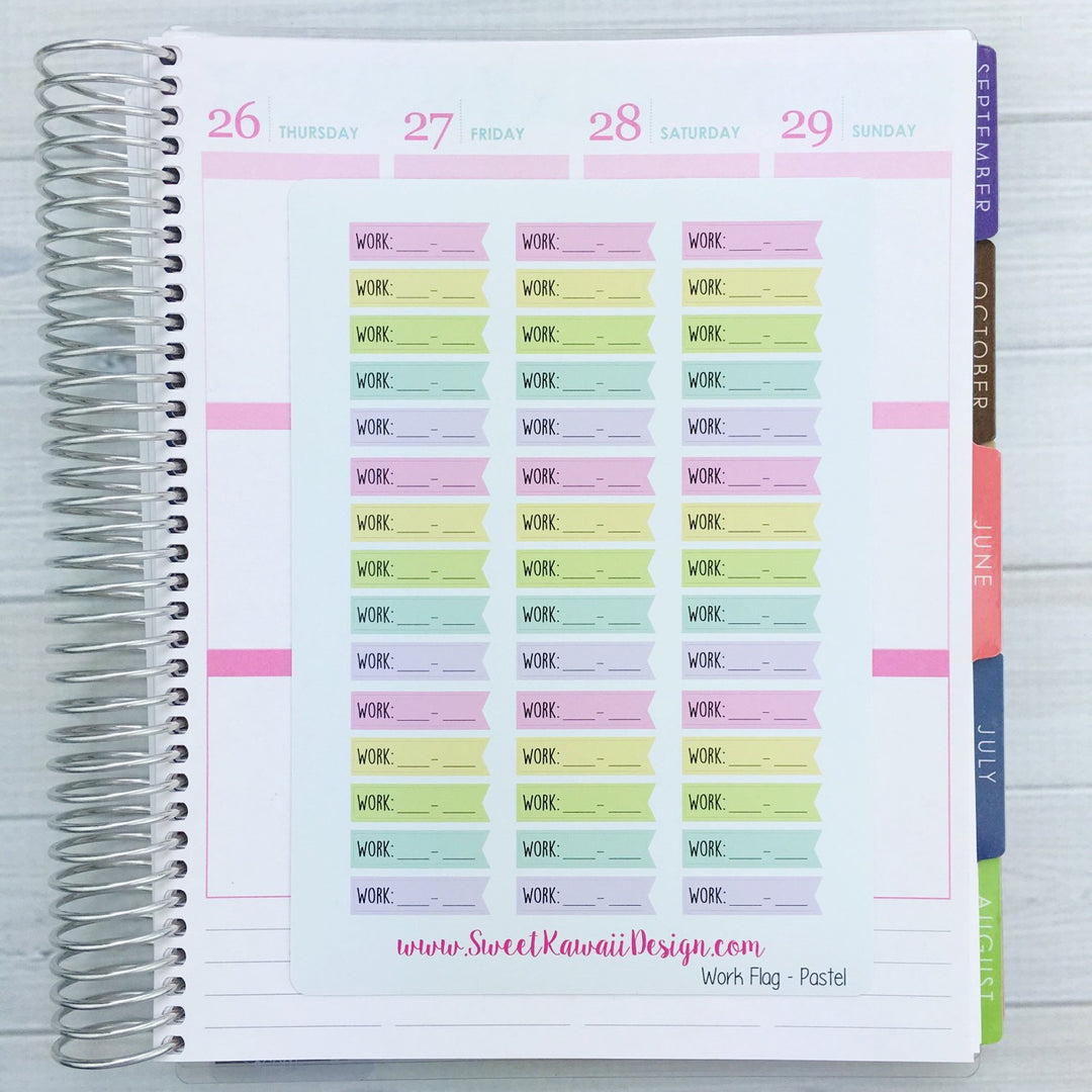 Kawaii Work Schedule Flag Stickers - Pastel