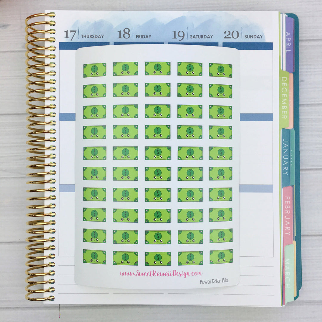 Kawaii Dollar Bill Stickers