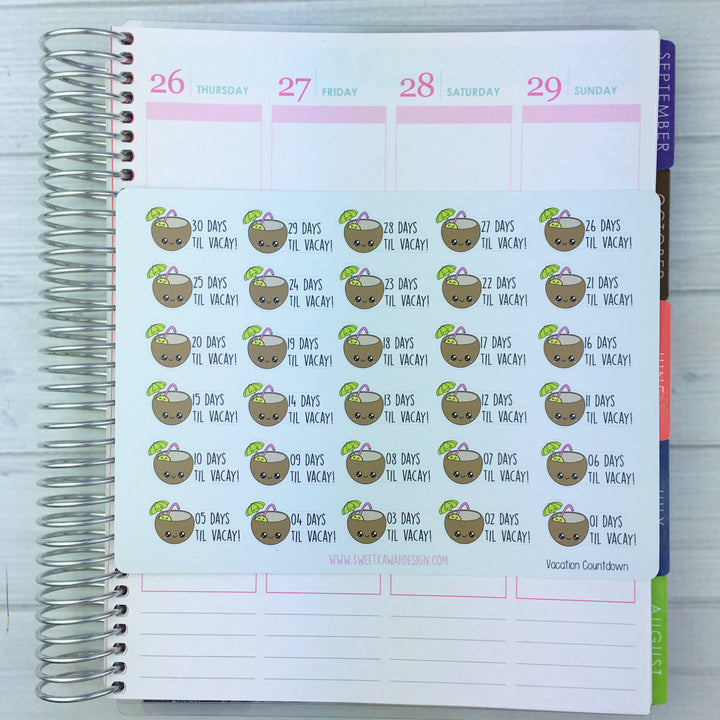 Kawaii Vacation Countdown Stickers