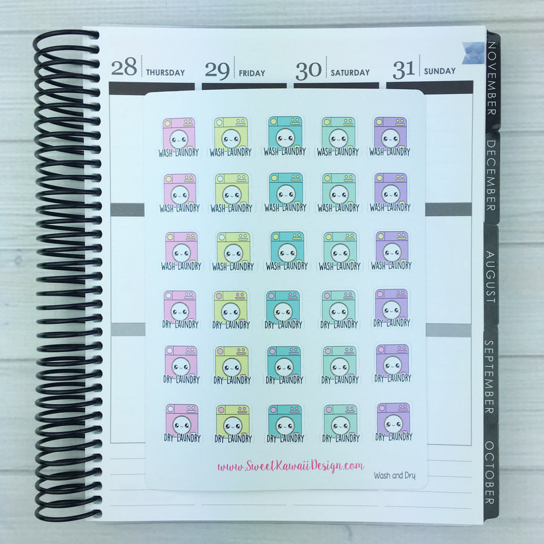 Kawaii Wash and Dry Laundry Stickers