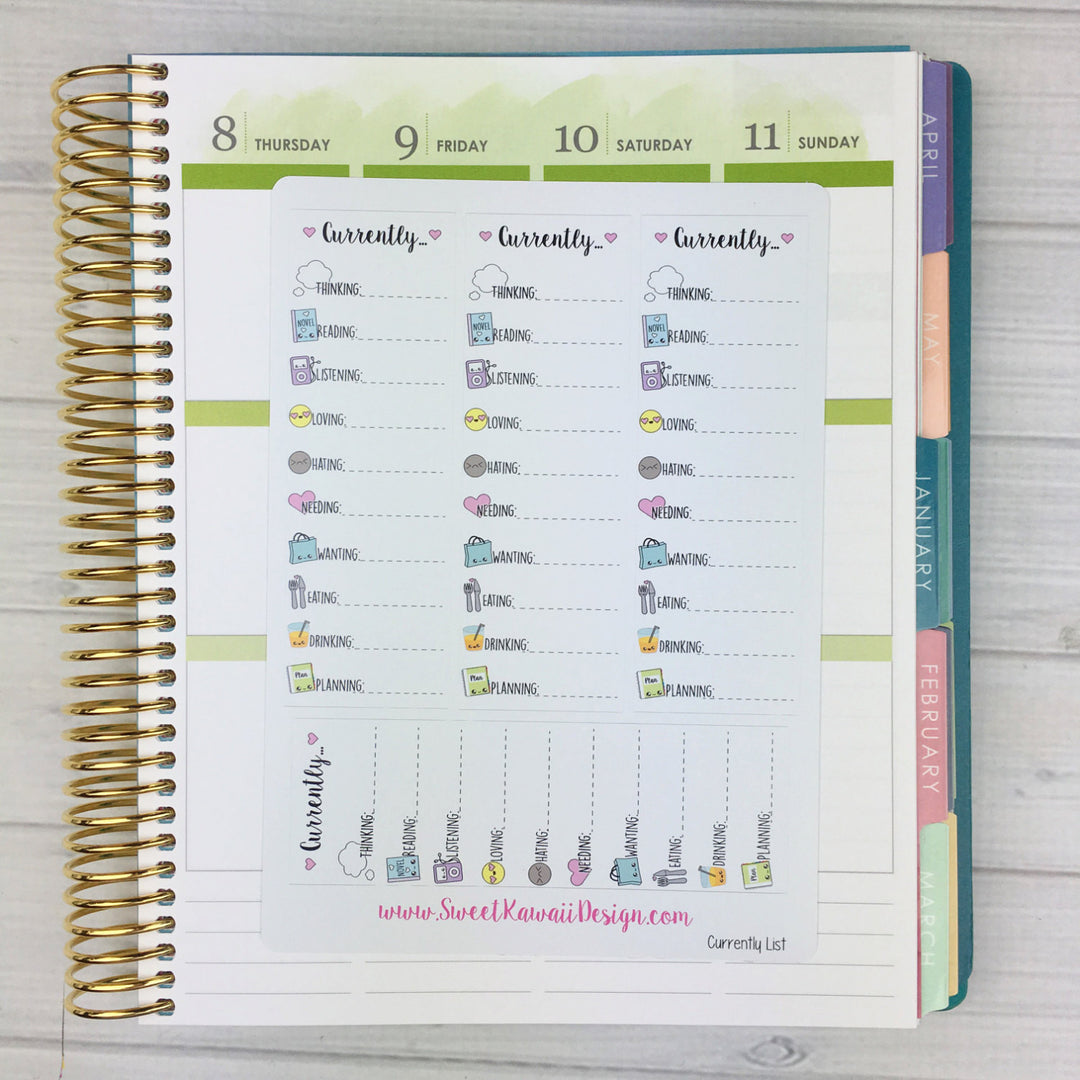 Kawaii Currently List - Side Bar Stickers