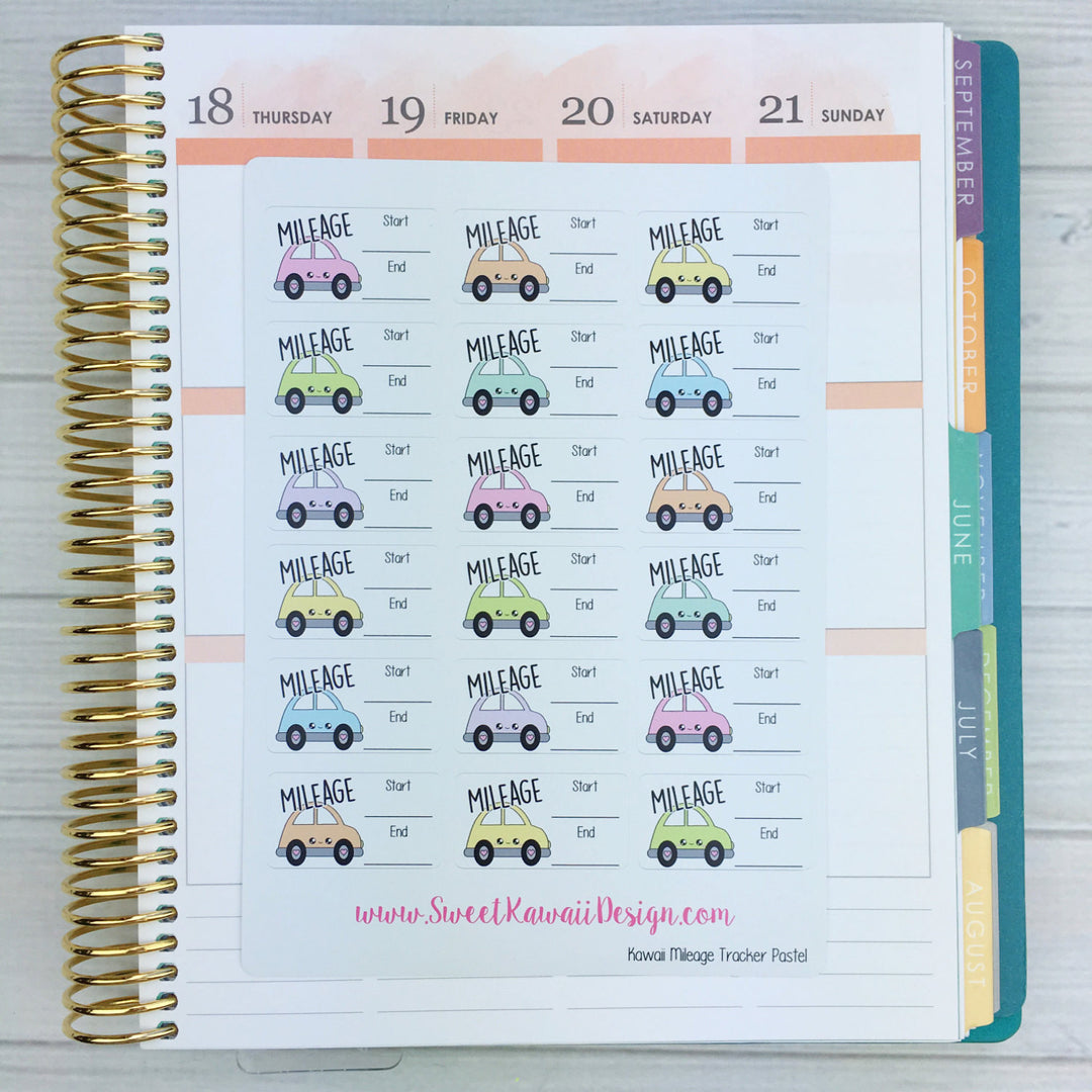 Kawaii Mileage Tracker Stickers - Pastel