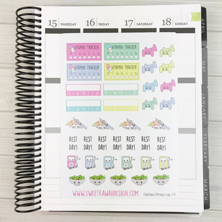 Kawaii Nutrition/Fitness Log Sticker Bundle NEW