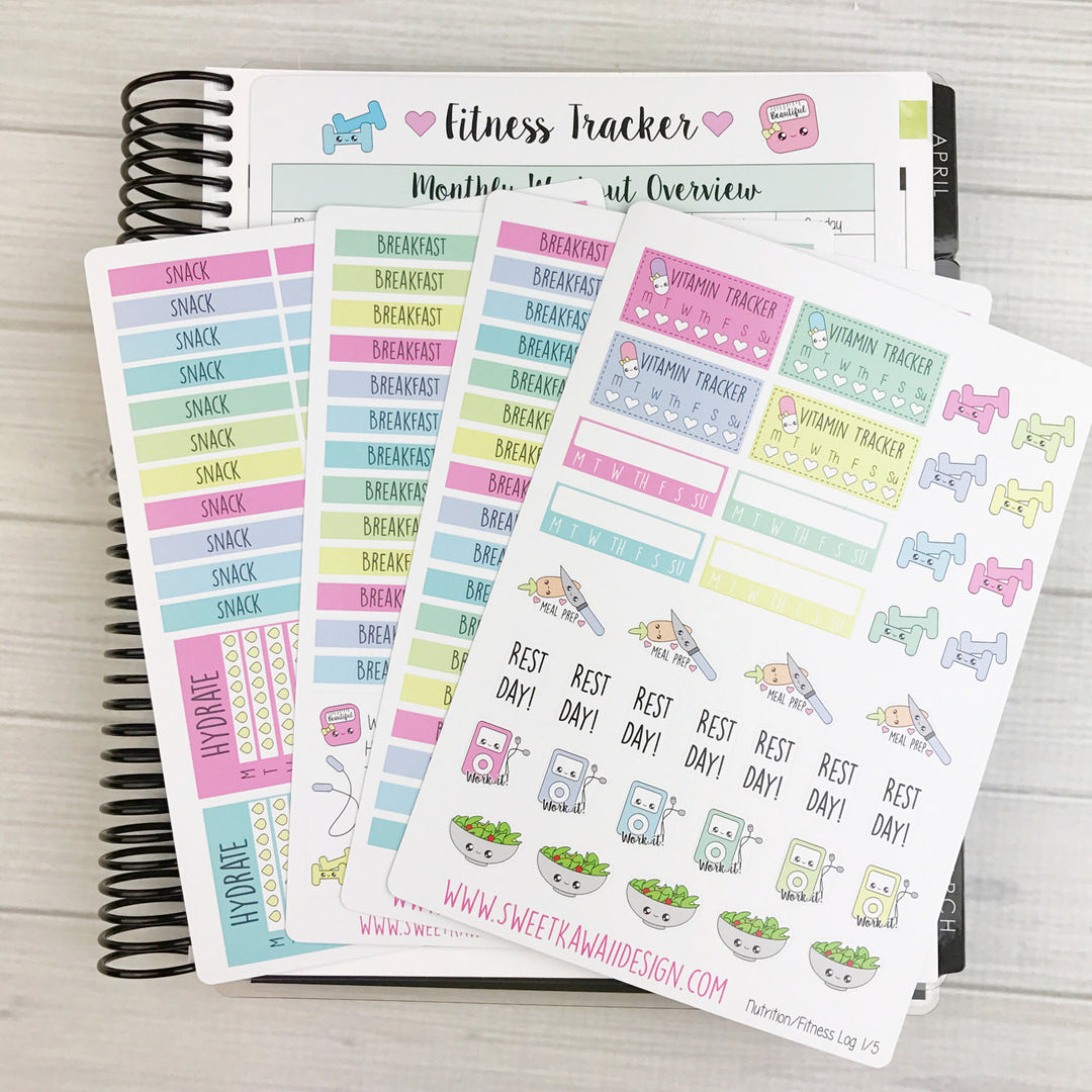 Kawaii Nutrition/Fitness Log Sticker Bundle NEW