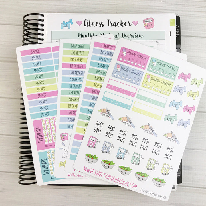 Kawaii Nutrition/Fitness Log Sticker Bundle NEW