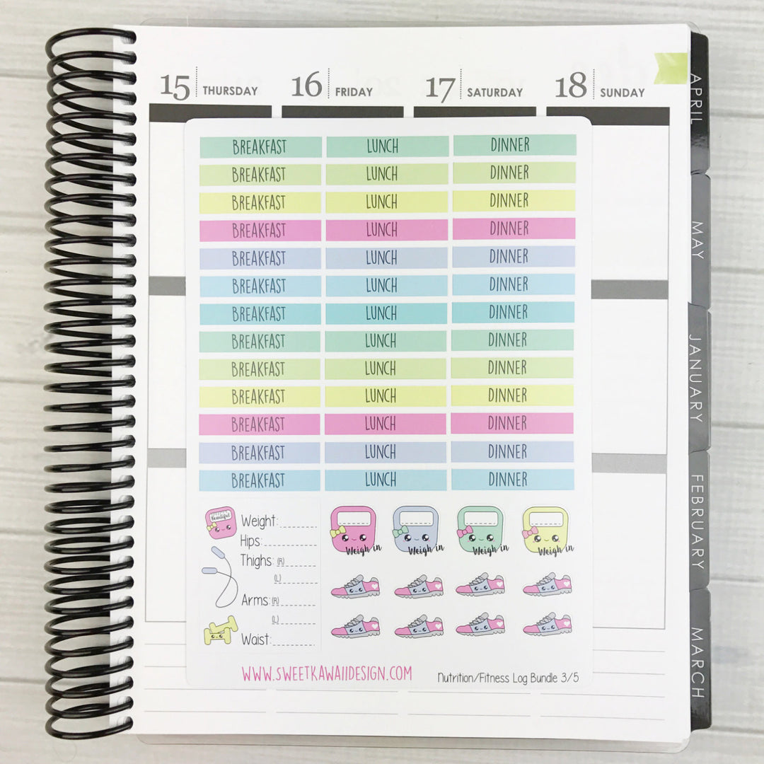 Kawaii Nutrition/Fitness Log Sticker Bundle NEW