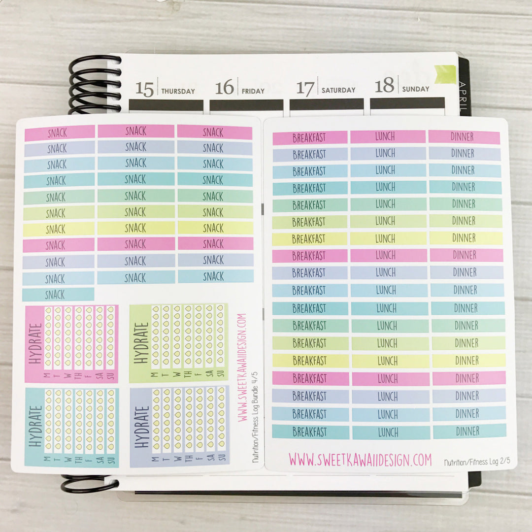Kawaii Nutrition/Fitness Log Sticker Bundle NEW