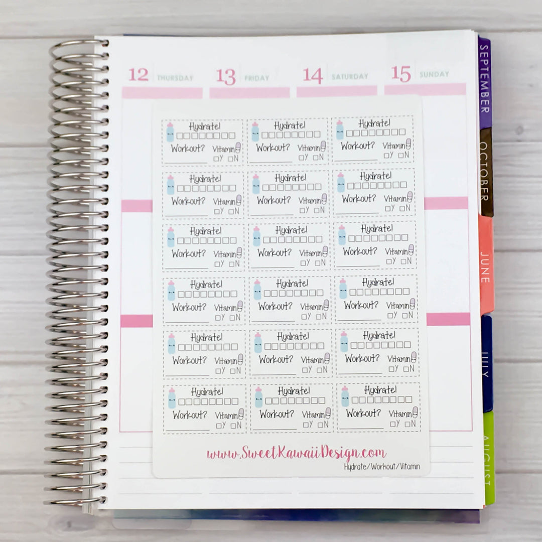 Kawaii Hydrate/Workout/Vitamin Tracker Combo Stickers