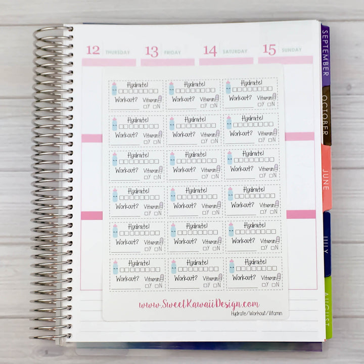 Kawaii Hydrate/Workout/Vitamin Tracker Combo Stickers