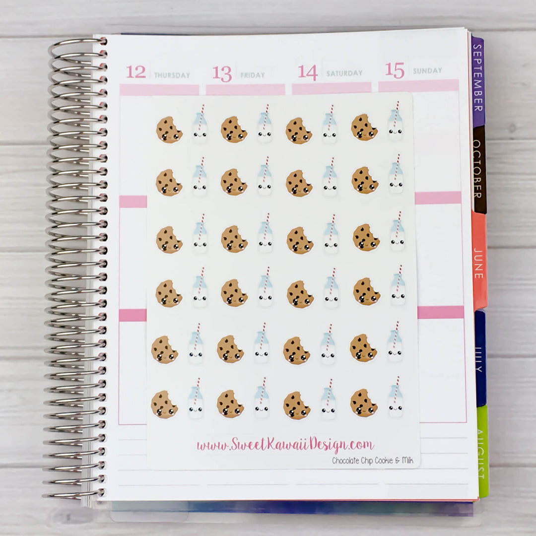 Kawaii Chocolate Chip Cookies and Milk Stickers