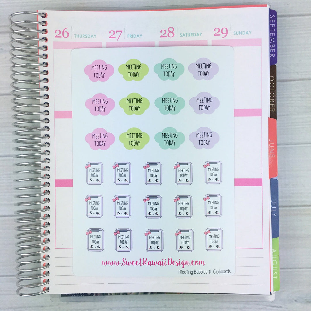 Kawaii Meeting Stickers - Bubbles and Clipboards
