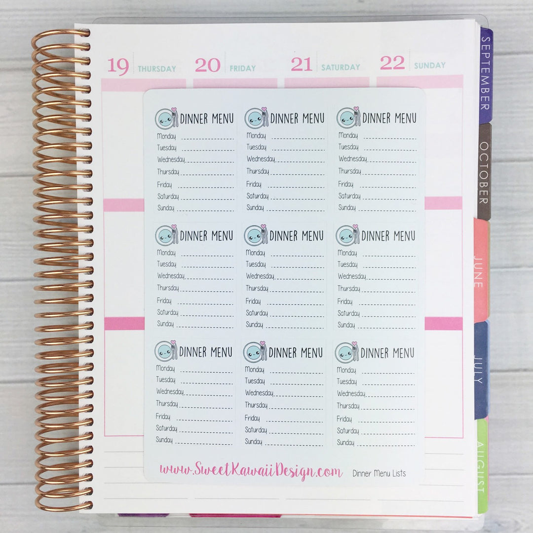 Kawaii Dinner Menu Lists - White