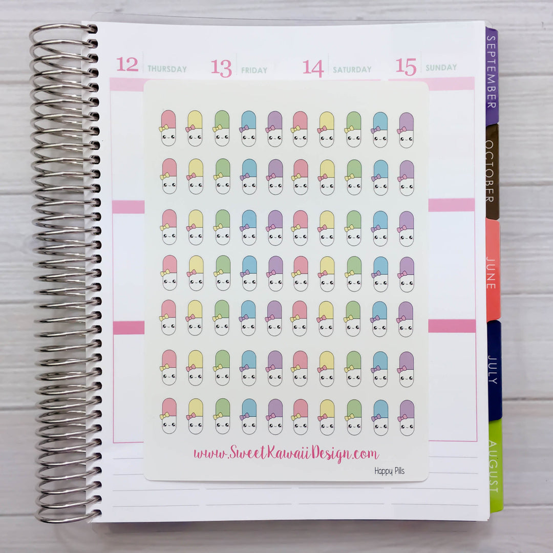 Kawaii Happy Pill Stickers
