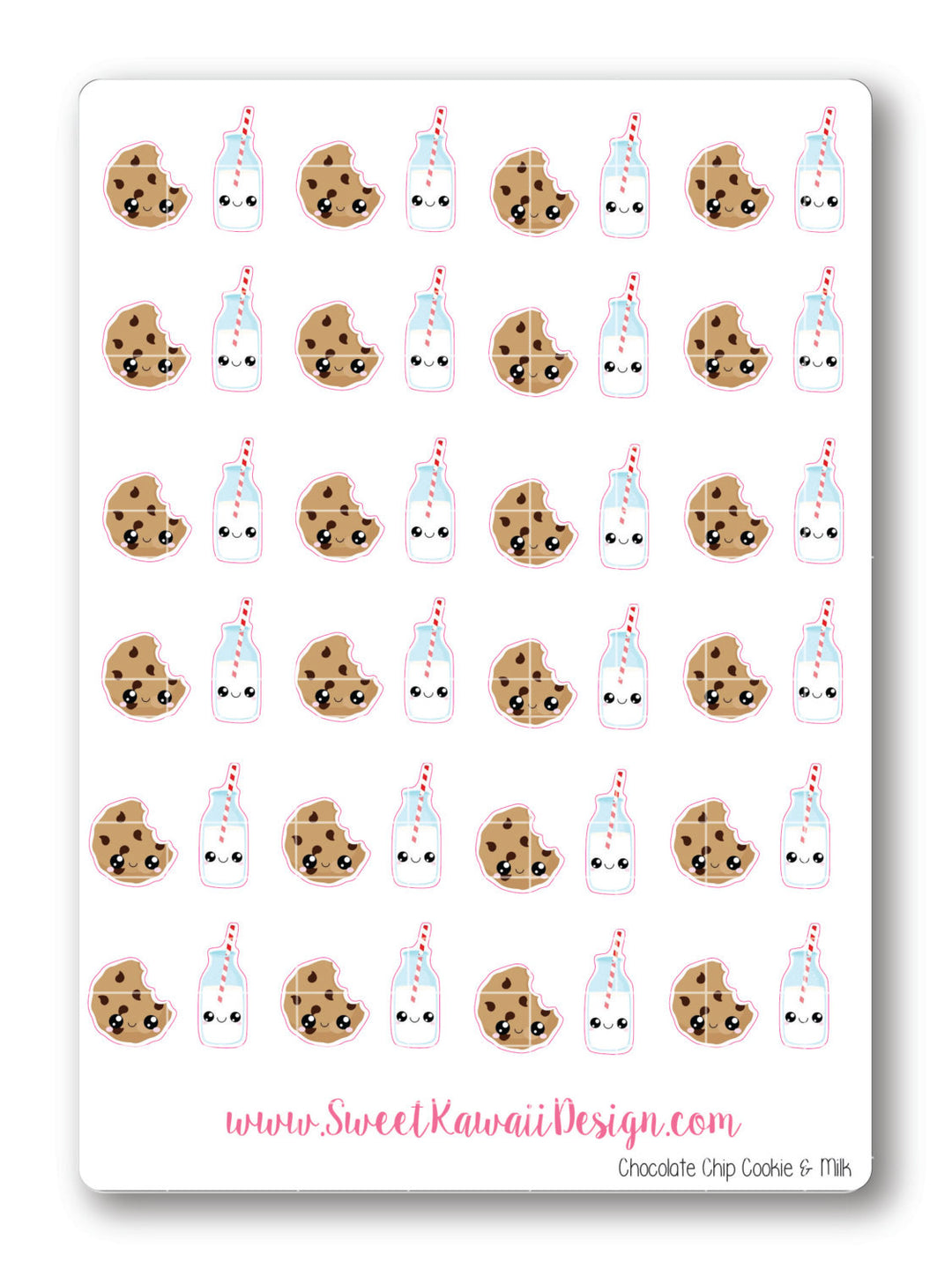 Kawaii Chocolate Chip Cookies and Milk Stickers