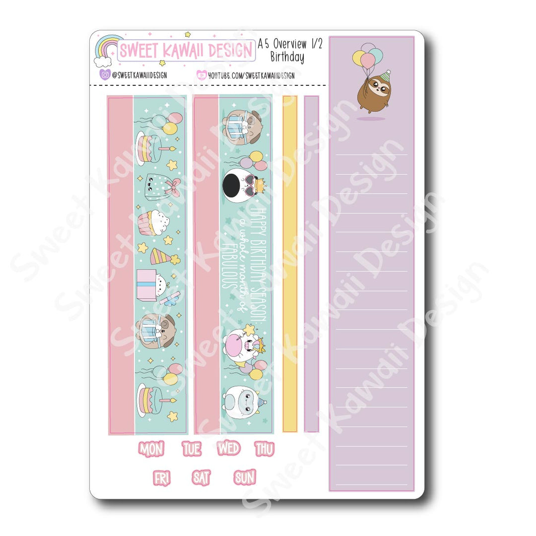 Birthday Monthly Overview Stickers - A5