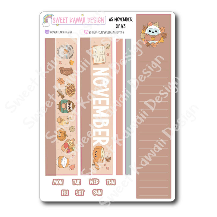 November 2025 Monthly Overview Stickers - A5