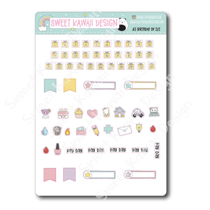 Birthday Monthly Overview Stickers - A5