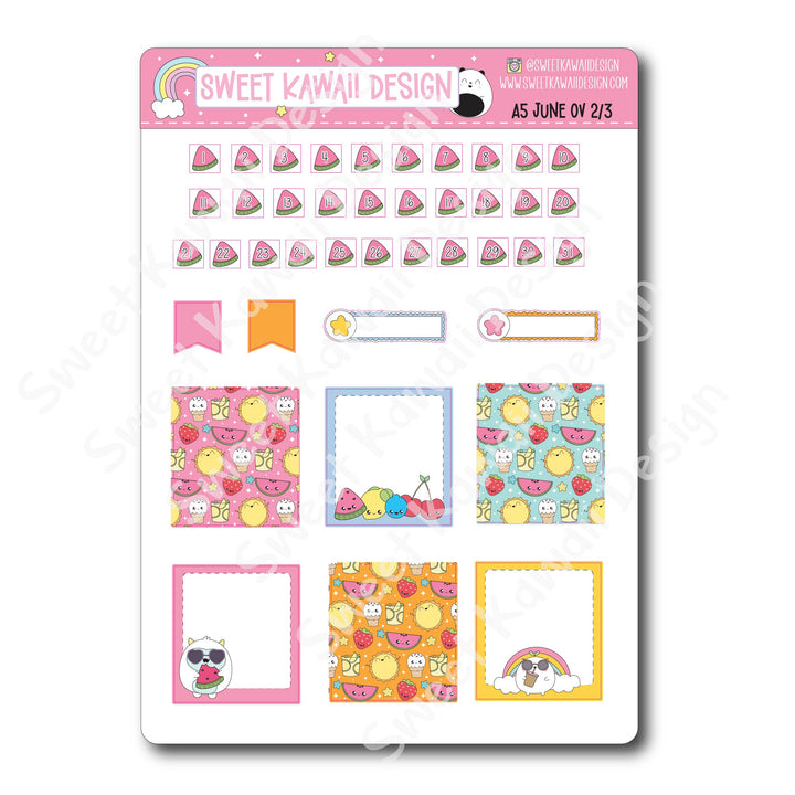 June 2025 Monthly Overview Stickers - A5