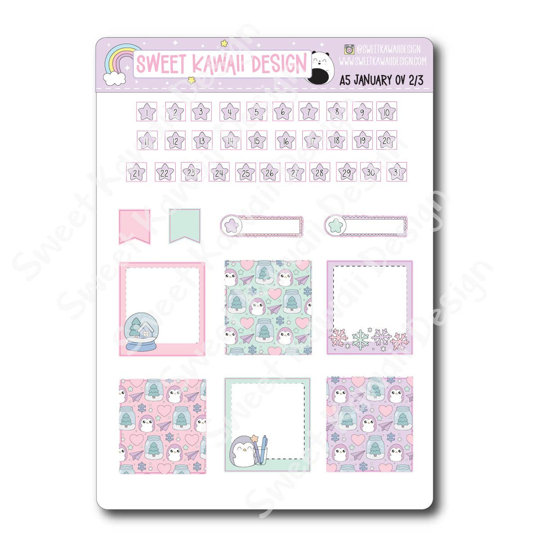 January 2026 Monthly Overview Stickers - A5
