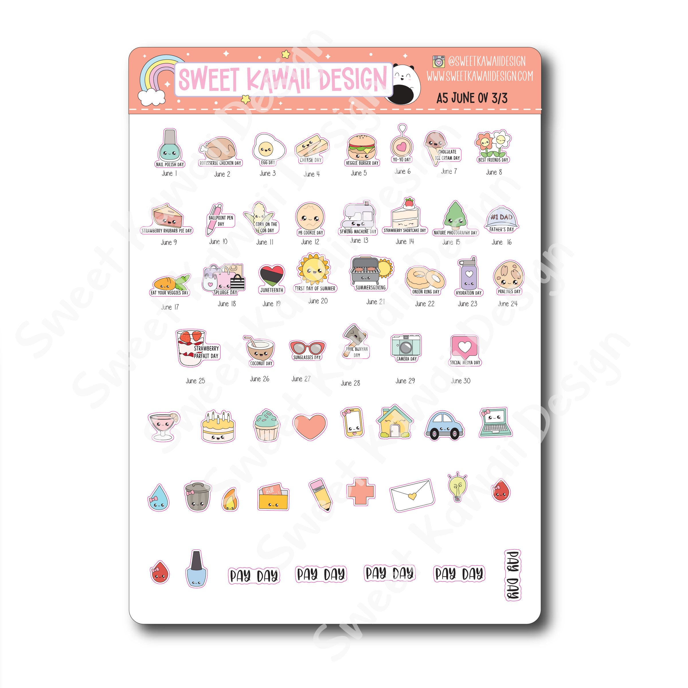 June 2024 Monthly Overview Stickers - A5