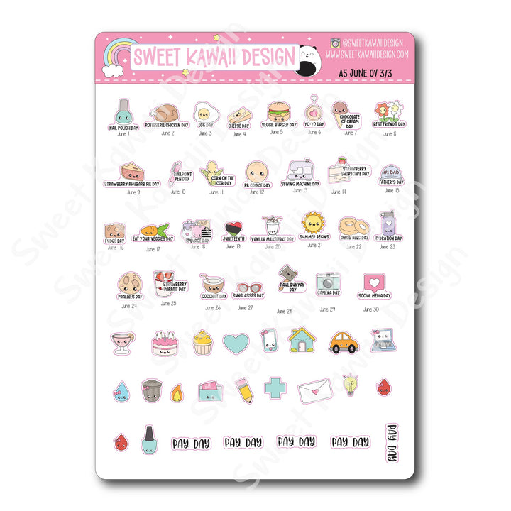 June 2025 Monthly Overview Stickers - A5
