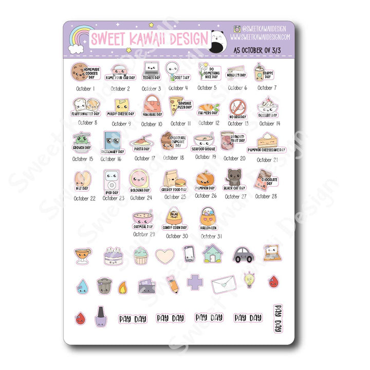 October 2026 Monthly Overview Stickers - A5