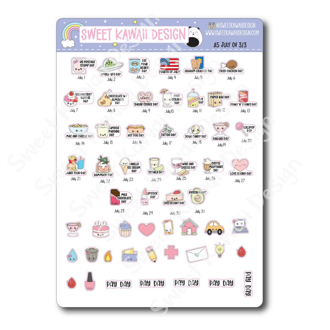 July 2026 Monthly Overview Stickers - A5