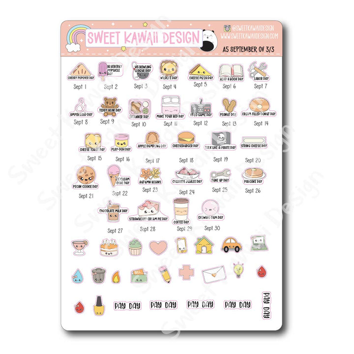 September 2026 Monthly Overview Stickers - A5