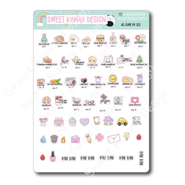 June 2026 Monthly Overview Stickers - A5