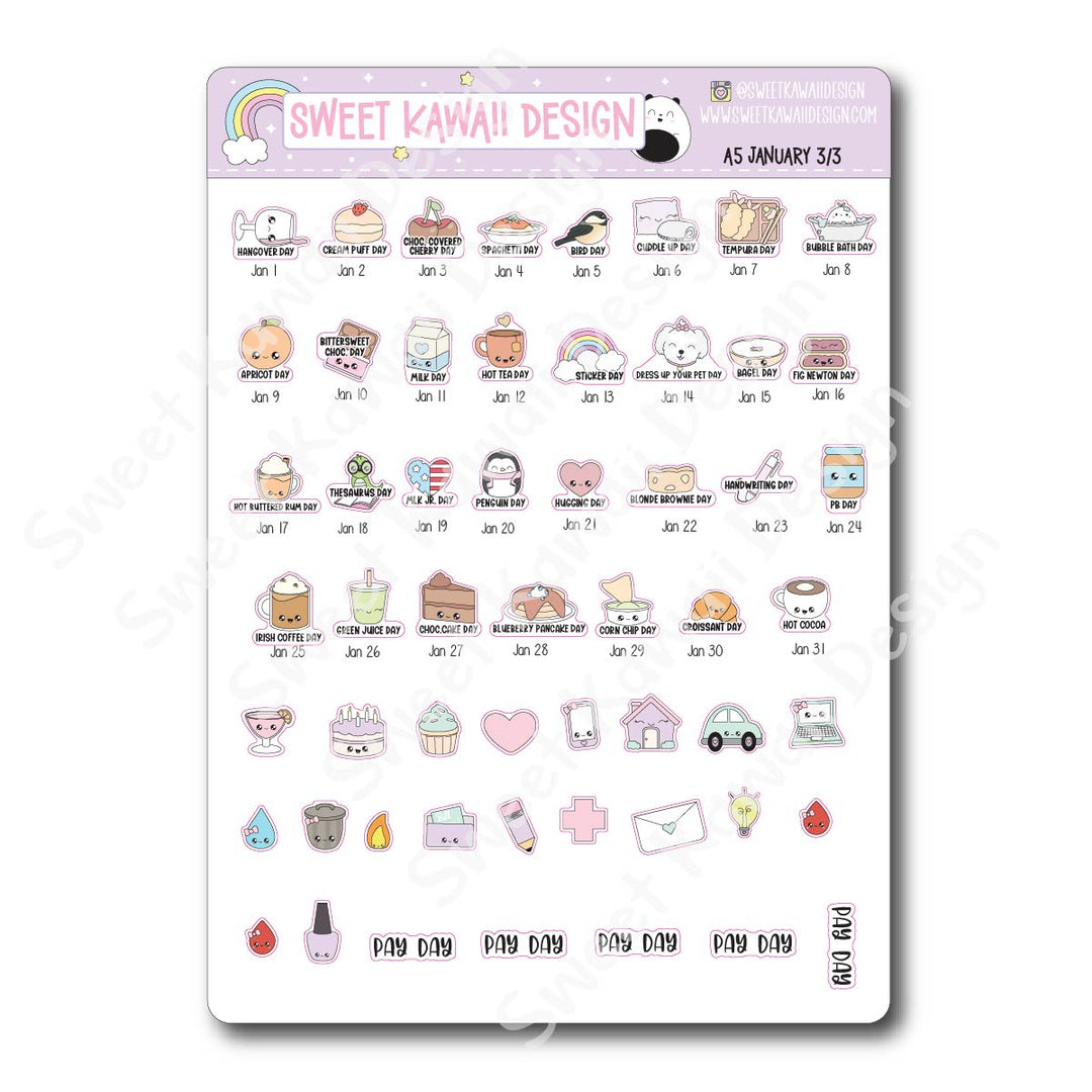 January 2026 Monthly Overview Stickers - A5