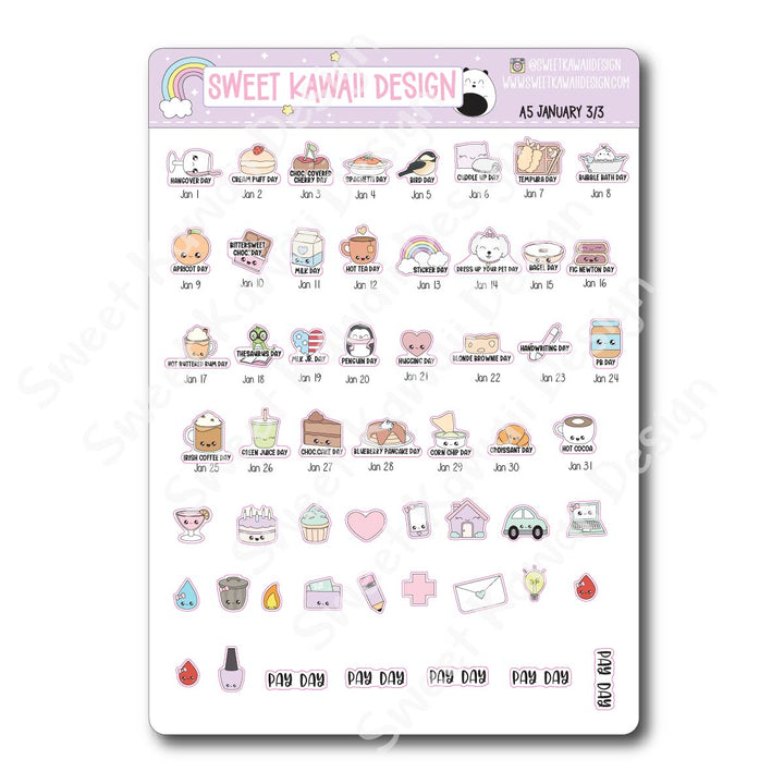 January 2026 Monthly Overview Stickers - A5