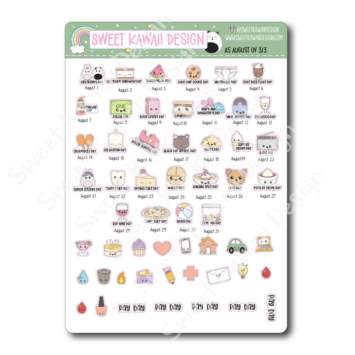 August 2026 Monthly Overview Stickers - A5